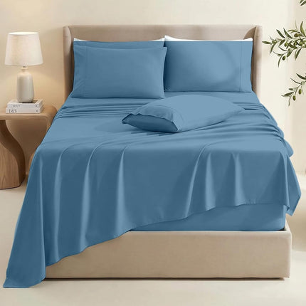 Hearth & Harbor Extra Deep Pocket Queen Sheets Sets - Fits Mattress 18-24 Inches Deep - Extra Deep Pocket Sheets - 6 Piece Queen Size - Queen - Blue Heaven Sheets