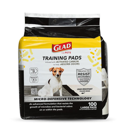 Glad for Pets Activated Carbon Puppy Training Pads with Anti-Microbial Technology, 23"x23" | Ultra Absorbent, Odor Control, Heavy Duty Puppy Potty Training Pads, 100ct - 2 Pack