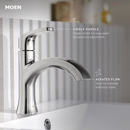 Moen Karis One-Handle Bathroom Sink Faucet, One Hole Lavatory Faucet with Drain Assembly and Optional Deck Plate, Chrome, 84346