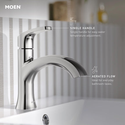Moen Karis One-Handle Bathroom Sink Faucet, One Hole Lavatory Faucet with Drain Assembly and Optional Deck Plate, Chrome, 84346