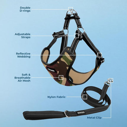 Best Pet Supplies Voyager Adjustable Dog Harness Leash Set with Reflective Stripes for Walking Heavy-Duty Full Body No Pull Vest with Leash D-Ring, Breathable All-Weather Wear - Army Base, XL