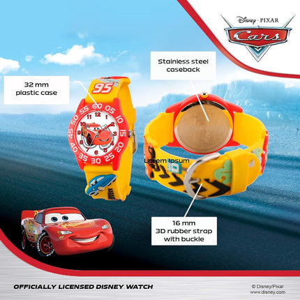 Disney Kids' W001509 Time Teacher 3D Cars Watch with Yellow Plastic Band