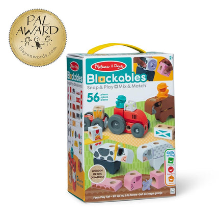 Melissa & Doug Blockables Farm Snap And Play | Wooden Building Toys for Kids, 56 Pcs | Age 2-7 - FSC Certified