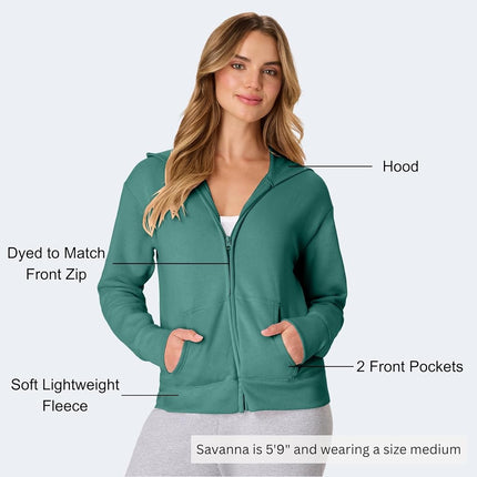 Hanes Hoodie, EcoSmart Fleece Full, Zip-up Hooded Sweatshirt for Women, Spanish Moss, Medium