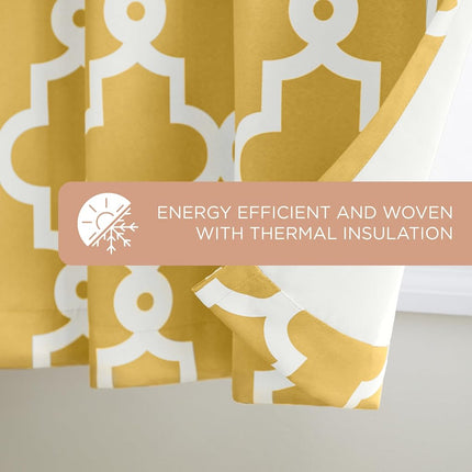 Exclusive Home Curtains Ironwork Woven Blackout Grommet Top Panel Pair, Sundress Yellow, 52x84, 2 Piece