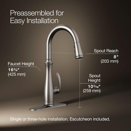 Grifo de cocina extraíble Bellera K-560-VS de Kohler, acero inoxidable vibrante