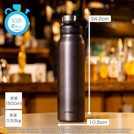 TIGER MTA-T150AL Vacuum Insulated Carbonated Water Bottle, 50.9 fl oz (1,500 ml), Stainless Steel Bottle, Beer OK, Cold Insulation, Portable, Lake Blue