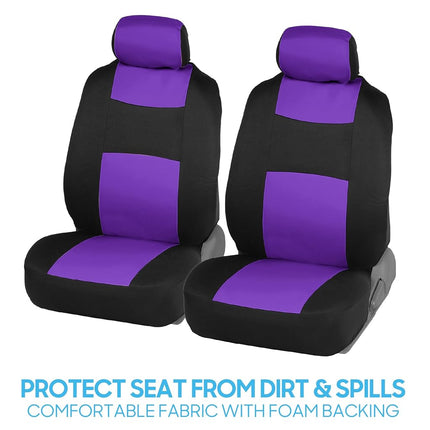 BDK PolyPro Car Seat Covers Full Set in Purple on Black, Front and Rear Split Bench Seat Covers for Cars, Easy to Install Car Seats Cover Set and Accessories for Auto Trucks Van SUV - Purple