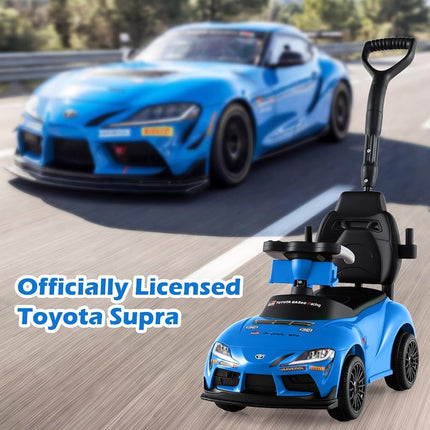 Licensed Toyota Ride on Push Car for Toddlers by INFANS, 3 in 1 Walking Sliding with Removable Guardrails and Handle, Music, Under Seat Storage for Kid (Blue)