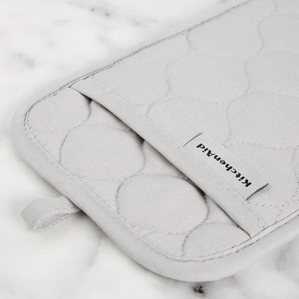 KITCHENAID Quilted Cotton Terry Cloth Oven Mitt, Pot Holder, Kitchen Towel 4-Pack Set, Heat Resistant, Silicone Grip, Gift Set, Matte Grey, 16"x26", 7"x13" & 7"x10"