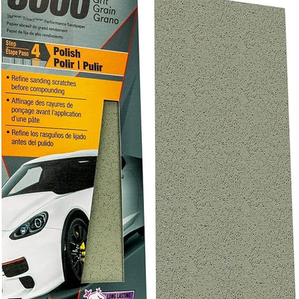 3M Trizact Performance 3000 Grit Sandpaper, 3 2/3 in x 9 in, Polish Clear Coat and Paint, Restore Shine, Ideal for Detailed Finishing, Very Fine Grade Abrasive (03064), Pack of 3