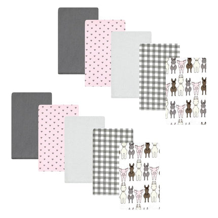 Hudson Baby Unisex Baby Cotton Flannel Burp Cloths, Farm Friends Pink 10-Pack, One Size