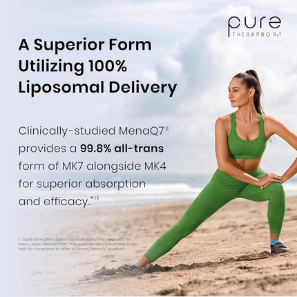 Pure Therapro Rx Ultimate K2 Supplement | Liquid Full Spectrum Vitamin K2 Drops | 680mcg Vegan K2 as All-Trans MK4 & Patented MenaQ7 MK7 | Supports Bone Health + Beautiful Skin & Hair | 90 Servings