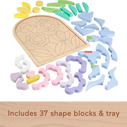 Fisher-Price Preschool Toy Wooden Flower Jigsaw Puzzle, 37-Piece Wood Stacking Set for Developmental Play Ages 3+ Years, HXT97