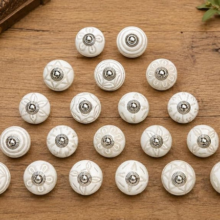 JGARTS 20 Knobs White Hand Painted Ceramic Knobs Cabinet Drawer Pull