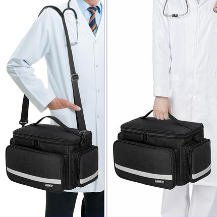 Medical Bag Home Health Nurse Bag Empty First Aid Storage Bag with Detachable Divider Medical Supplies Bag for Nursing Student,Therapist,Doctors, Black, Small, Black-Small