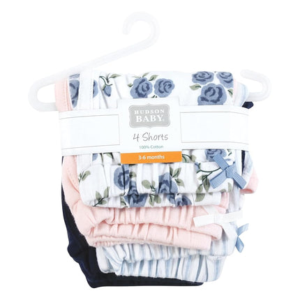 Hudson Baby Short Bébé Fille Lot de 4, Rose Bleu, 0-3 Mois