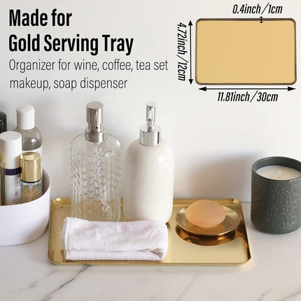 FREELOVE Gold Serving Tray, Stainless Steel Platter Bathroom Sink Vanity Trays Cosmetics Jewelry Organizer Towel Tray Tea Tray Decorative Tray (Gold, Rectangle 12'' by 7.9'')