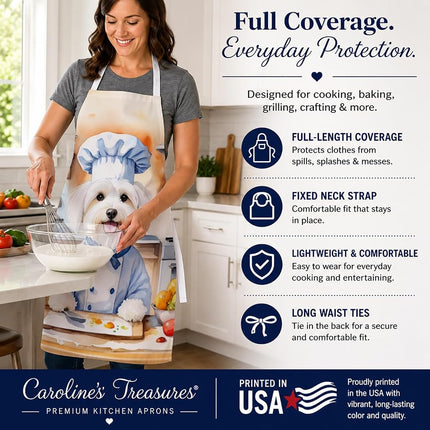 Caroline's Treasures Coton de Tulear The Chef Apron Cooking Kitchen Server Baking Crafts Gardening for Adult Women Men, Unisex, Large, Multicolor