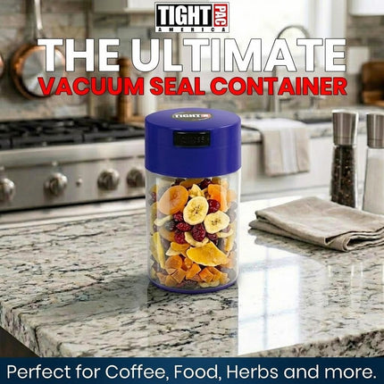 TIGHTVAC - 1 oz to 6 ounce Vacuum Sealed Storage Container - Dark Blue Cap & Clear Body