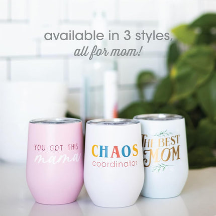 Pearhead “You Got This Mama” Wine Tumbler for Mom, 12 oz Insulated Stainless Steel Tumbler with Lid, Travel Coffee Mug for Women, Mother’s Day Gift, New Mom Gift, Stemless Wine Cup