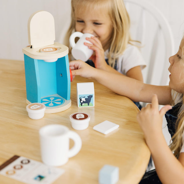 Melissa & Doug 11-Piece Brew and Serve Wooden Coffee Maker Set - Play Kitchen Accessories, Pretend Play Kitchen Accessories Kids Coffee Maker Play Set For Girls And Boys