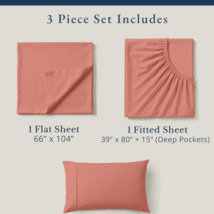 LANE LINEN 100% Organic Cotton Twin Sheet Set, Soft & Comfy Premium Bedding Sheets & Pillowcases, Luxury Hotel Like Percale Sheets, Reinforsed French Seam in Fitted Sheets Pocket - Rose Dawn
