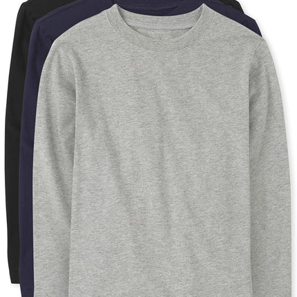 T-shirt basique à manches longues The Children's Place pour garçons, lot de 3, Noir/Tidal/Gris H, Small US