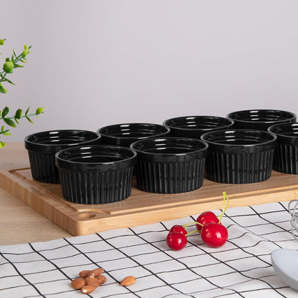 GAOMON Ramequins en céramique 23 cl, lot de 8, ramequins pour soufflés, crème brûlée, micro-ondes, four et lave-vaisselle – Noir