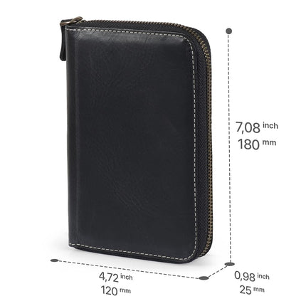 Londo Genuine Leather Padfolio with Pencil Holder Notepad and Zipper Closure - Black