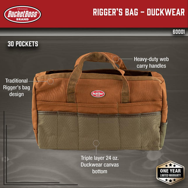 Bucket Boss - Rigger’s Bag - Duckwear, Tool Bags - Original Series (60001), Brown