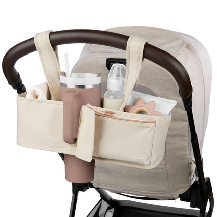 Skip Hop Ultimate Stroller Organizer Universal Fit with Adjustable Straps, Magnetic Flaps and Convertible Design That fits 40 oz. Tumblers, Oat