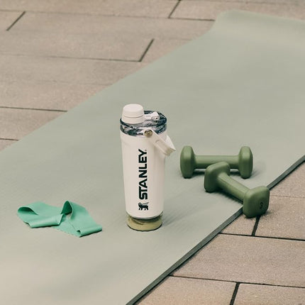 Stanley Activate Shaker Bottle 20 oz | Leakproof Insulated Stainless Steel Shaker Cup | Base Storage and Twist On Fast Flow Lid | Protein Shakes and Pre Workout Powder | BPA-Free | Toast