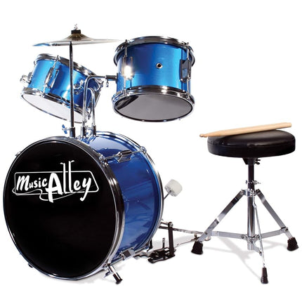 Music Alley 3 Piece Kids Drum Set with Throne, Blu