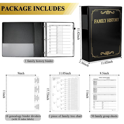 Family History Binder 3 Ring 60 Families Group Sheets 8th Generation 16 Sheets Genealogy Binder Dividers Family Tree Chart Genealogy Organizer Supplies with Pen Loop PVC Pocket for Families History