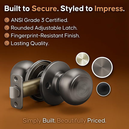Copper Creek Antique Nickel Door Knobs - Round Colonial Knob, 1 Pack, Interior Passage Handle Perfect for Home Improvement - Fits All Standard Doors - Hallway, Closet, Bedroom, Bathroom