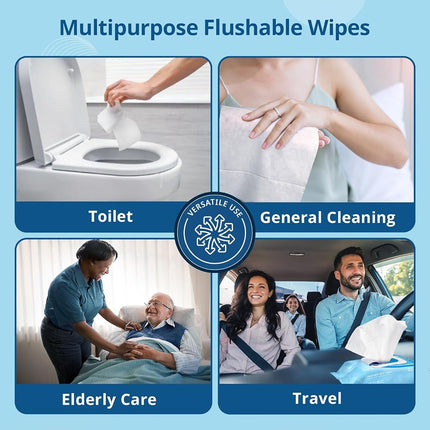 WhyWorry Flushable Wipes for Adults, Extra Large 20x25cm Flushable Toilet Wipes with Chamomile & Vitamin E, Moist Toilet Tissue, 100% Plant-Based, Biodegradable, Hypoallergenic, Sea Incense, 384 Count