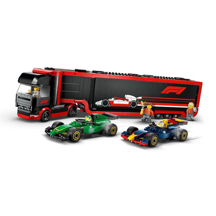 LEGO City F1 Truck with RB20 & AMR24 F1 Cars, Kids Toy for 8+ Year Old Boys & Girls, Formula 1 Toy with Aston Martin and Red Bull Racing Car, Construction Kit with Transporter and 5 Minifigures 60445