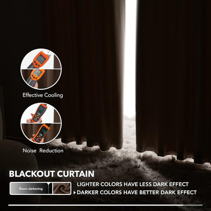 Deconovo Back Tab and Rod Pocket Blackout Curtains, Thermal Insulated Window Curtain Set - Blackout Panels for Bedroom, 52x63 Inch, Brown, 2 Panels