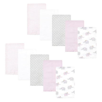 Hudson Baby Unisex Baby Cotton Flannel Burp Cloths, Lilac Elephants 10 Pack, One Size