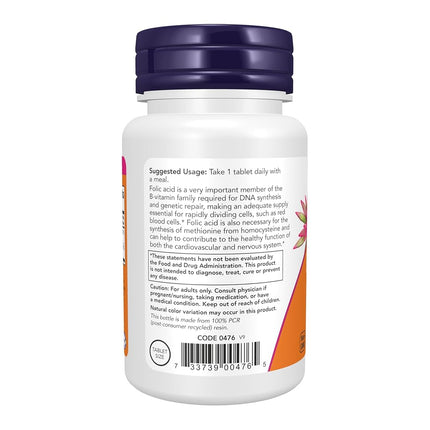 NOW Foods Folic Acid 800 mcg Tabs (Pack of 2)