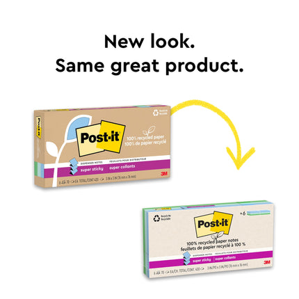 Notas Post-it Super Adhesivas Pop-up de Papel 100% Reciclado, 2X más Poder de Adhesión, 7.6 x 7.6 cm, 6 blocs, 70 hojas/bloc, Colección Oasis (R330R-6SST)