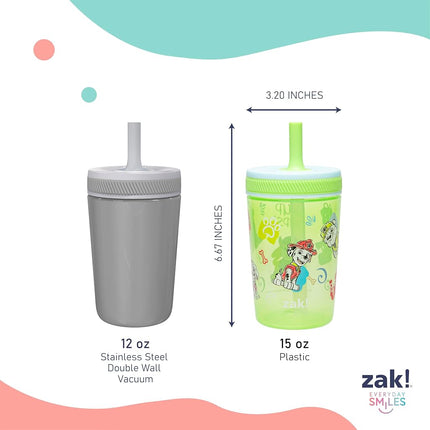 Zak Designs Paw Patrol Kelso 15oz Leak-Proof Toddler Straw Cups, 2-Pack