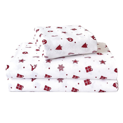 Elegant Comfort Ultra Soft 4-Piece 100% Turkish Cotton Flannel Sheet Set - Holiday Christmas Flannel Sheets, Warm and Cozy Anti-Pill Premium Quality, Deep Pocket Fitted Sheet- Twin XL, Red Stars