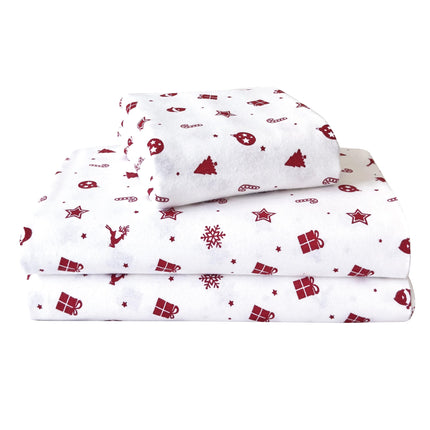 Elegant Comfort Ultra Soft 4-Piece 100% Turkish Cotton Flannel Sheet Set - Holiday Christmas Flannel Sheets, Warm and Cozy Anti-Pill Premium Quality, Deep Pocket Fitted Sheet- Twin XL, Red Stars