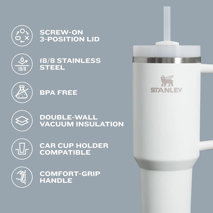 STANLEY Quencher H2.0 FlowState Stainless Steel Vacuum Insulated Tumbler with Lid and Straw for Water, Iced Tea or Coffee, Smoothie and More, Rose Quartz 2.0, 20oz
