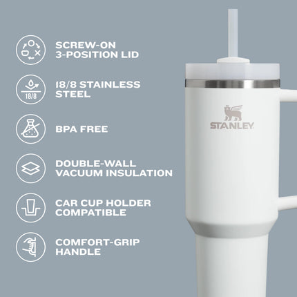 Vaso Stanley Quencher H2.0 con asa y pajita de 40 oz | Tapa Flowstate de 3 posiciones | Compatible con portavasos para viajes | Vaso térmico de acero inoxidable | Sin BPA | Vara de oro