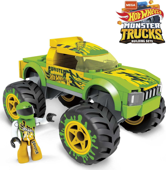 MEGA Hot Wheels Gunkster Monster Truck Building Set toy car with micro figure driver, 69 pieces, gift set for boys and girls ages 5 and up