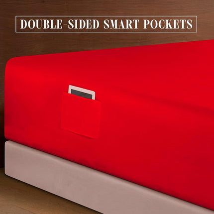Elegant Comfort Luxurious 1500 Premium Hotel Quality Microfiber 4-Piece Sheet Set, 18-24 Inches Deep - Extra Deep Pocket Sheets - Ultra Soft 4PC Deep Pocket Sheets, King, Red