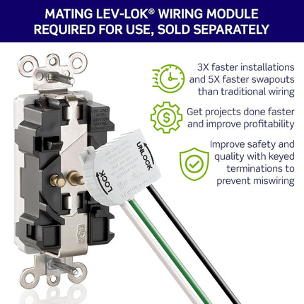 Leviton MGFN1-HG 15 Amp, 125 Volt, SmartlockPro Slim Lev-Lok╜ Self-Test GFCI Receptacle, Extra-Heavy Duty Hospital Grade, 20A Feed-Through,NEMA 5-15R, 2P, 3W, Modular Terminals v BROWN